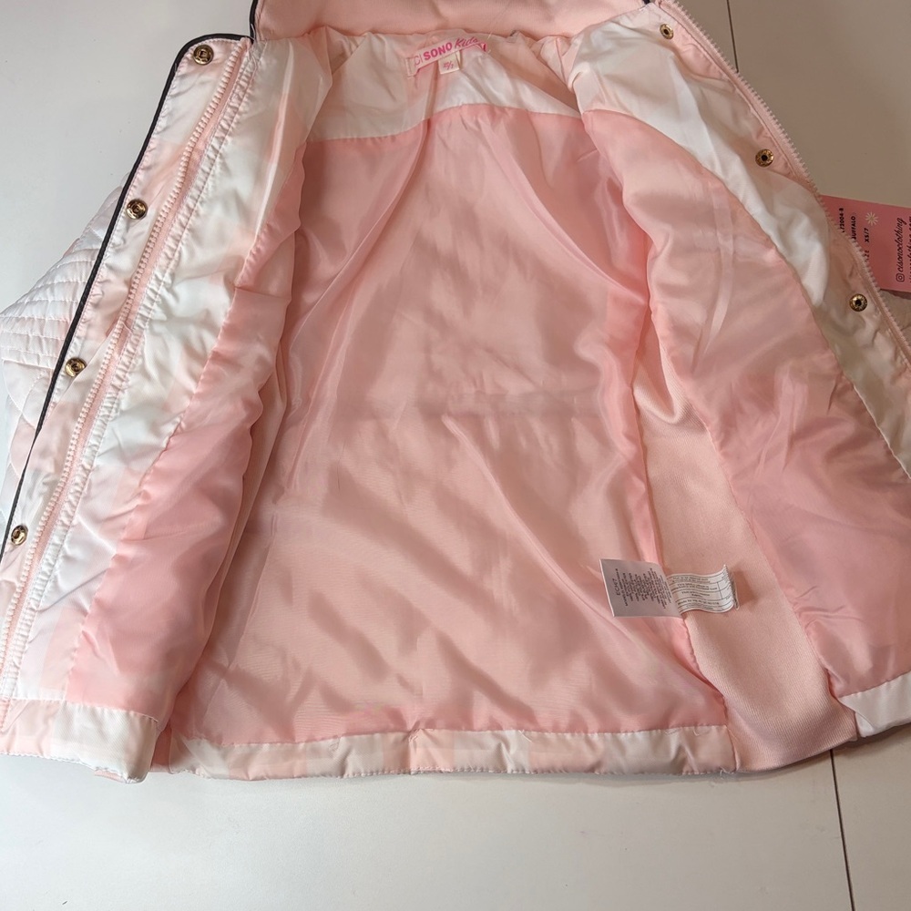 Pink and white watercolor Quilted Hooded Kids Jacket Girl’s XS 7 New with tag - Picture 3 of 10